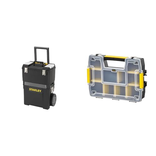 Stanley Rollende Werkstatt (47,3 x 30,2 x 62,7 cm, zwei separat verwendbare Werkzeugboxen & FatMax Werkzeug-Organizer Sortmaster/Aufbewahrungsbox