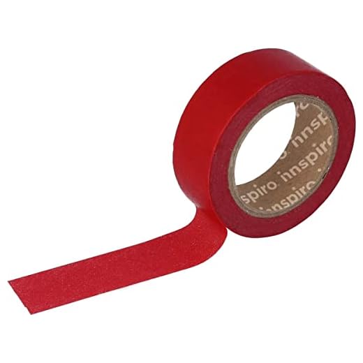 INNSPIRO Ruban masking tape Washi rouge 15 mm x 10 m. Série Unies Basic
