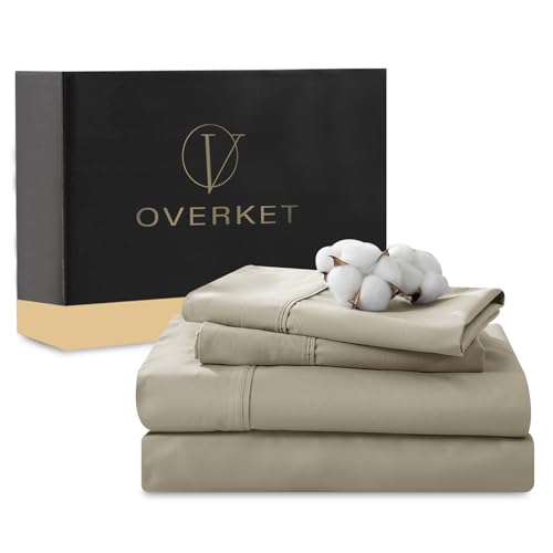 Image of 1000 Thread Count Egyptian Cotton Sheets Queen Size Set 4PCS Sateen Weave Soft Breathable 16-Inch Deep Pocket(Queen,Sand)