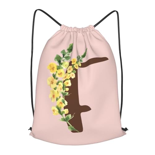 Pazacon Mochila esportiva com cordão e estampa frente e verso, bolsa de ginástica para mulheres Grils, Letra F, S-16.9'*14'