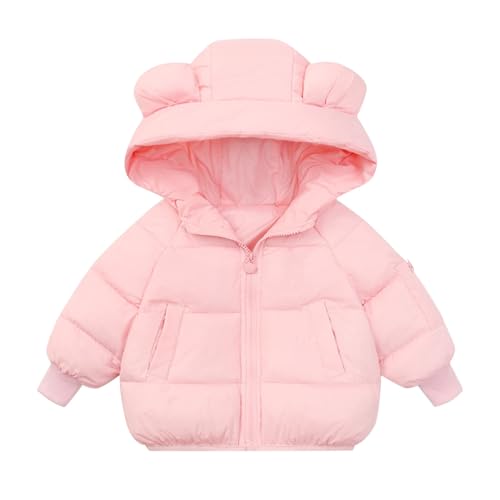Girls Boys Ears Hooded Puffer Jacket Solid Color Zip Up Thick Padded Coat Cute Lightweight Outwear for Kids Toddler