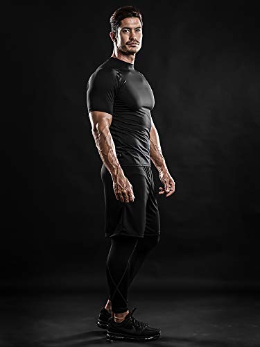 Drskin 5 Pack Men's Compression Shirts Top Long/Short Sleeve Sports Baselayer Workout Running Athletic Gym (Round-(Sbb01+Sw-W03+Sdna08)+Sbbn55+Sw-Wn086, M) #TOP6