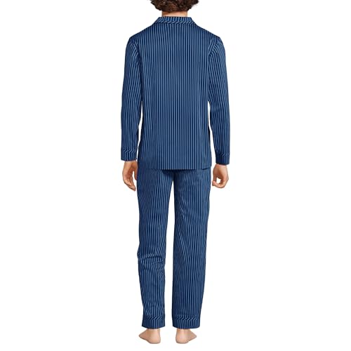 Lands' End Men's Long Sleeve Temperature Regulating Woven Sleep Set Medium Deep Sea Navy Stripe2