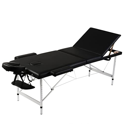 aphrophina Comfortable Foldable Massage Table with Adjustable Height and Aluminum Frame, Black