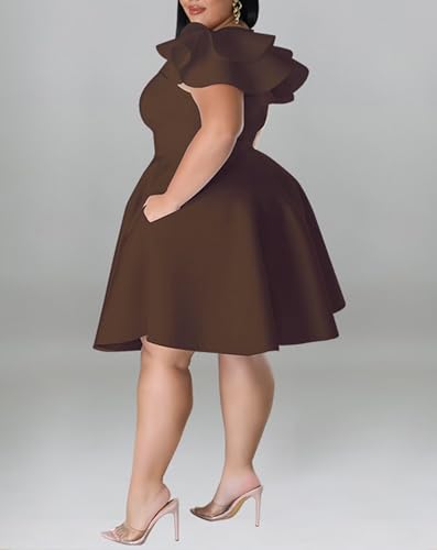 Image of Women's Plus Siz Cape Sleeve Stretchy A-Line Cocktail Party Dress Pockets | Sexy Flutter Sleeve, Flared Skater, Club, Swing ,Wedding Guest, Evening, Elegant, Sexy Night Out, Prom, Christmas, Valentin