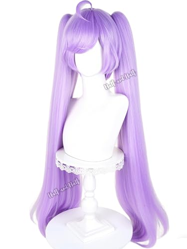 Image of Half and Half Long Light Purple Anime Ponytail Wig 37.4'' Vibrant Purple Twin Tails Cosplay Wigs with Bangs Acrylic Fiber Hair Wigs for Women Halloween Party Costumes