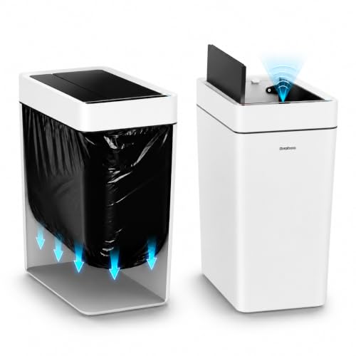 Image of 2.7 Gallon Slim Bathroom Touchless Trash Can, Automatic Smart Trash Can with Air-Press Bag Expander, Sensor Lid Waste Bin for Bedroom, Office & RV, White
