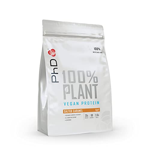 PhD Nutrition 100 Percent Plant Vegan Protein Powder, Rich in BCAA and Low Calorie, Salted Caramel, 20g of Plant Based Protein, 40 Servings per 1 kg Bag, PhD Nutrition 100 Percent Plant Vegan Protein Powder, Rich in BCAA and Low Calorie, Salted Caramel, 20g of Plant Based Protein, 40 Servings per 1 kg Bag,
