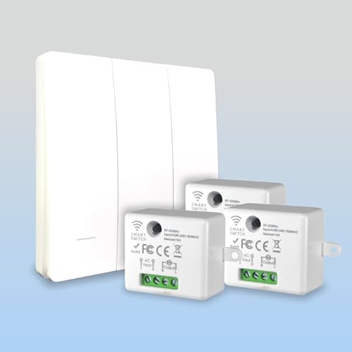 Image of No Battery Self Powered Kinetic Wireless RF Switch - 3 Gang 3 Receiver | 2 Way Operation | 433MHz RF | Compatible with All Electrical Loads