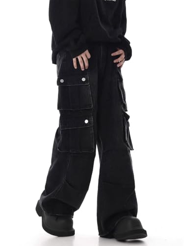 Men's Pants Workwear Wide Leg Denim Straight Loose Fit Multi Pocket Spring Summer Casual Trouser for Men4