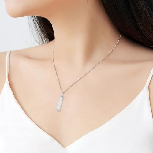 BEILIN Urn Necklaces for Ashes Sterling Silver Vertical Bar Pendant Necklace Cube Memorial Ashes Necklace Opal Cremation Urn Pendant for Women2