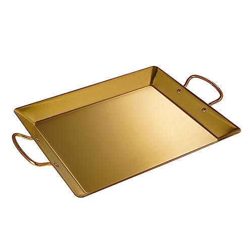 Plato llano cuadrado de acero inoxidable con doble asa para cenas comerciales, bandeja para servir, sartén de pescado, mariscos, wok, paellera para aperitivos, parrilla, postres, carne, sushi, carne