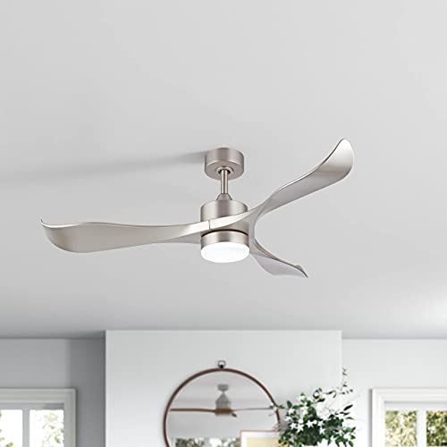 Wingbo 52’’ Modern Ceiling Fan With Lights And Remote, Brushed Nickel Ceiling Fan, 3 Curved Blades, Noiseless Reversible Motor, Indoor Led Ceiling Fan For Kitchen Bedroom Living Room, Etl Listed #TOP6