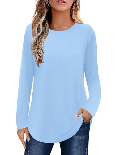 Image of Elesomo Womens Shirts Casual Crew Neck Short /Long Sleeve Tunic Tops Tees