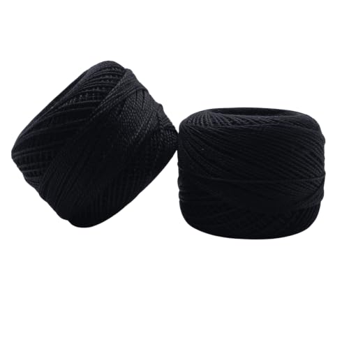 Image of Anchor Knitting Pearl Cotton Fast Colour Thread Yarn - Mercer Pearl Cotton 10gm Yarn (Thickness 1 mm) (Pack of 1 (Black)