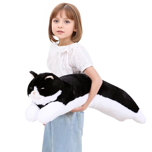 Image of 32 inch Large Stuffed Animal Cat Plush Toy, Big Long Cat Stuffed Animal Body Pillow, Black & White Kitty Stuffy Plushie Gift for Kids Boys Girls, Birthday