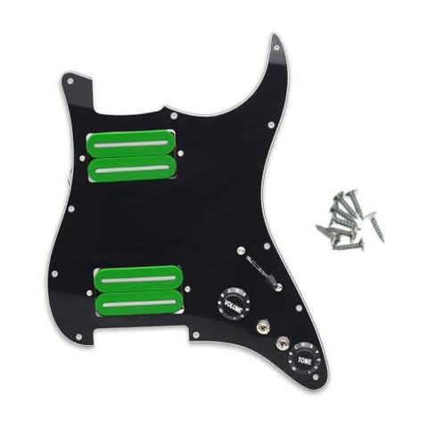 ROZILO HH Prewired Strat Loaded Pickguard Black 3 Ply With Dual Rail Guitar Green Bridge Pickup with 57mm Steel Pole for ST Electric Guitar Parts Cover