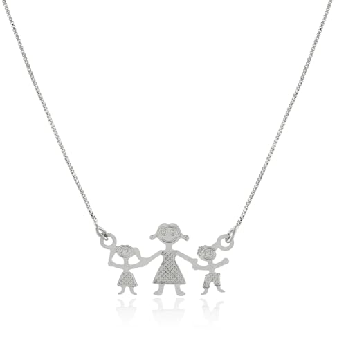 MALU MAIESE - Collar Familia Madre e Hijos, Collar Family, Colgante Madre e Hijo, Collar Personalizado Familia, Collar Madre e Hijos, Regalo para la Mamá (1 Niño y 1 Niña, Oro Blanco 18k)