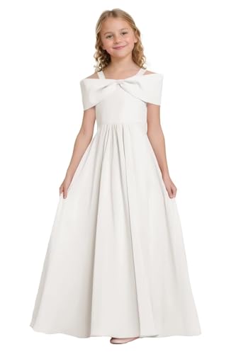 TIANMEI Cold Shoulder Junior Bridesmaid Dresses with Bow Chiffon Flower Girl Dresses for Wedding