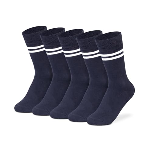Image of Supersox Regular School Uniform Socks for Kids | Navy Colour-White Stripe | Combed Cotton, Breathable, Moisture Absorbent & Anti Odour | Extra Durable Welt for All-Day Comfort | Pack of 5