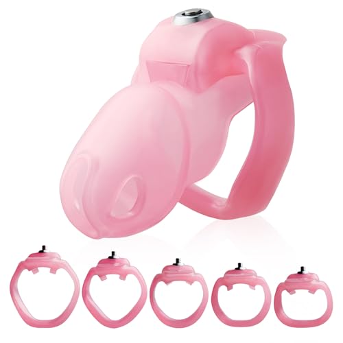Image of HTV5 Resin Chastity Cage, 5 Wide Comfort Rings Click&Lock Lock for Men, Adult Sex Toy (Pink, Standard)