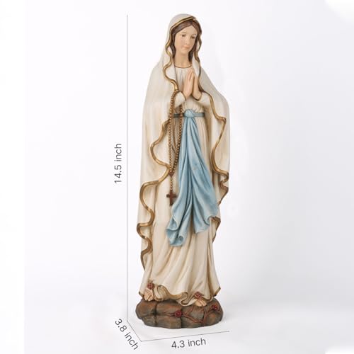 Estatua Virgen de Lourdes Católica 14.5" H Resina miniatura 4