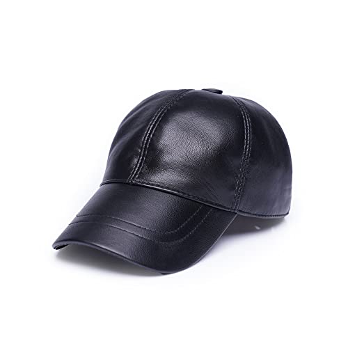 Mumcus Leather Baseball Cap Sheepskin Adjustable Classic Referee Snapback Dad Hat (Classic Black)