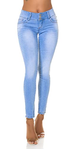 Koucla Jeans aderenti casual skinny tubolari fianchi, con effetto push up e fiocco decorativo, Azzurro, 46