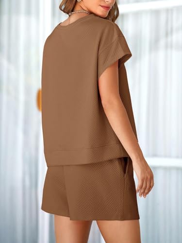 Image of UNCLECAT Womens 2 Piece Lounge Sets Short Sleeve Tops and Shorts Travel Outfits Pajama Set with Pockets