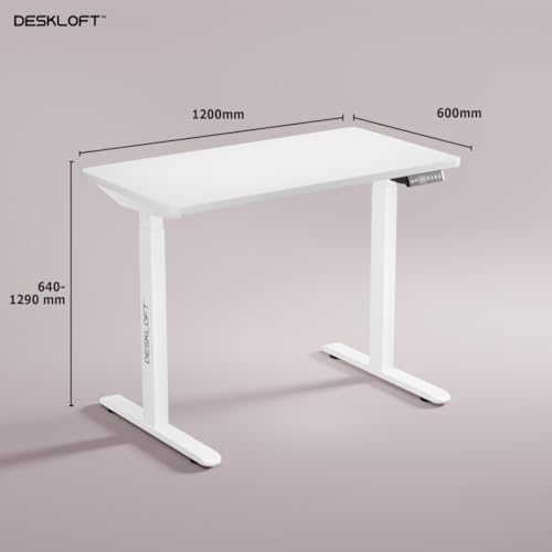 Image of Electric Standing Desk Height Adjustable Table | Ergonomic Sit Stand Workstation with Walnut Wood Grain Top | Motorized Computer Desk for Home Office (White Frame & White Top, 1200x600 mm)