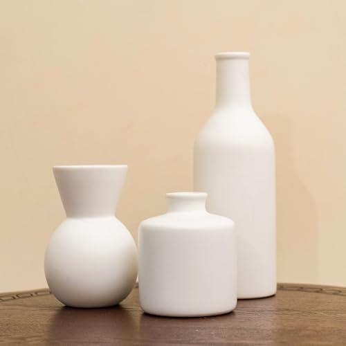 TBOHCRAFED Ceramic Flower Vase, Small Vase for Centerpieces, Modern Vases for Home Decor- 3 Pcs