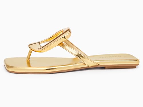 Image of Coutgo Womens Flat Sandals Comfortable Flip Flops Slide Sandals Summer Beach Shoes with Metal Decoration