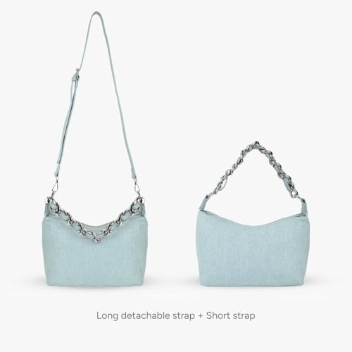 Image of Ecoright Denim Shoulder Bag for Women, Hand Bags for Women Stylish, Hobo Handbag, Women Handbags with Zipper Pocket