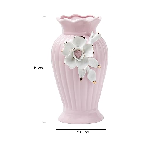 Image of MARKET 99 Light Pink Ceramic Curvy Vase with Engraved Floral Pattern | Decorative Flower Holder for Fresh & Artificial Flowers | Aesthetic Tabletop Vase for Home Decor, Living Room, Bedroom, & Office