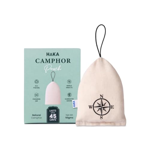 Image of Haka Pure Camphor Pouch for Car & Home | Pack of 1 | 100% Natural Chemical-Free Camphor Air Freshener | Eco Friendly Aroma Bag for Car, Wardrobe, Bathroom, Room & Drawers | 50g Compass |