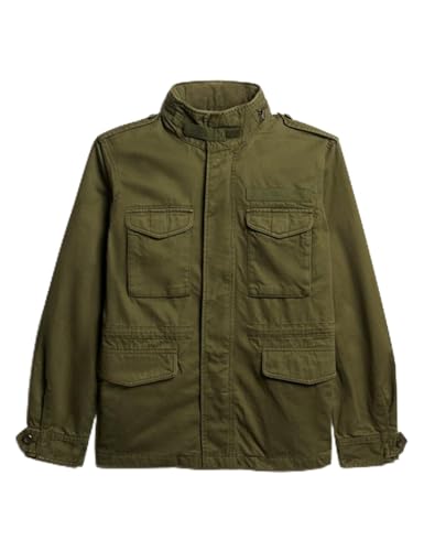 GIRRI Men's Cotton Lightweight Military Jacket with 4 Pockets, Stand Collar Windbreaker with Zip and Button Closure