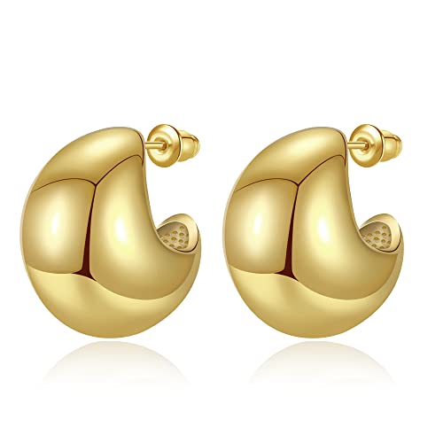 Teardrop Gold Hoop Earrings for Women, Lightweight Drop Hoops Earrings with 18K Real Gold Plated, Hypoallergenic Trendy Jewelry for Women