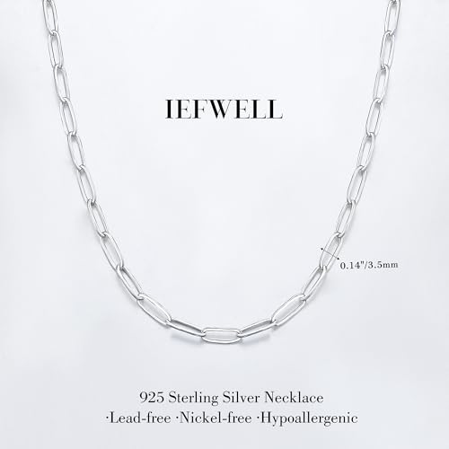 IEFWELL Solid 925 Sterling Silver Necklace for Women Men - 3.5mm Sterling Silver Paperclip Chain Necklace for Women Hypoallergenic Soft Sturdy Necklaces 16 18 20 22 24 inches Jewelry Gifts for Her2