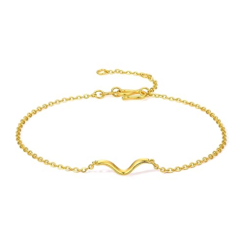 24K Solid Gold Bracelet for Women, Real Pure Gold Jewelry Dainty Geometry Jewelry Gold Bracelet for Men Girlfriend Boyfriend Couples Lovers Gifts