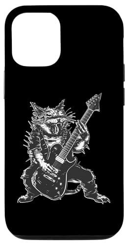 Installazione facile Custodia per iPhone 15 Pro Heavy Metal Cat Chitarrista Punk Rock Dark Grunge