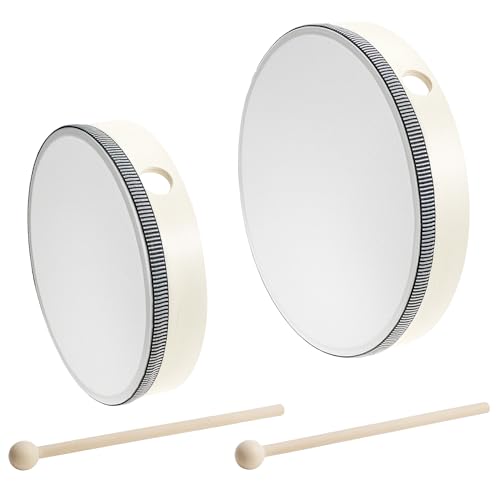 QWORK Hand Drum Percussion Wood Frame Drum with Stick, 10 Inch 8 Inch Wooden Musical Instruments Hand Tambourine