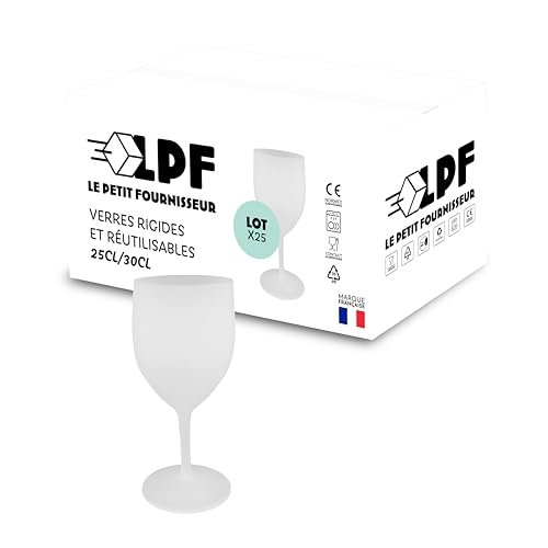 LPF LE PETIT FOURNISSEUR - Lot de 25 Verres à Vin réutilisables 25cl (30cl max) - Polypropylène plastique alimentaire rigide - Verre à pied à eau et vin -...
