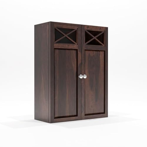 Image of Sheesham Wood Kitchen Cabinet for Home | Wall Mounted Kitchen Rack with Storage | Wooden Kitchen Unit /Organizer with 2 Door Cabinet Furniture with Storage | (Walnut Finish)