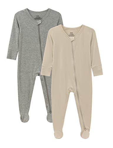 Baby Footed Pajamas - Baby Infant Boys Girls One Piece Romper - Sleep 'N Play PJ - Viscose from Bamboo (Beige & Grey, 3-6Months)