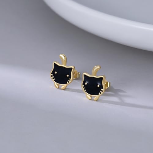 SLUYNZ 925 Sterling Silver Lovely Black Cat Earrings Studs for Women Teens Cat Studs Earrings for Cat Lovers3