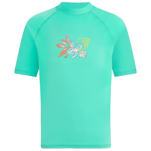 Kanu Surf Girls' Standard Jade Rash Guard UPF 50+ Sun Protection Short Sleeve Swim Shirt, Daria Green