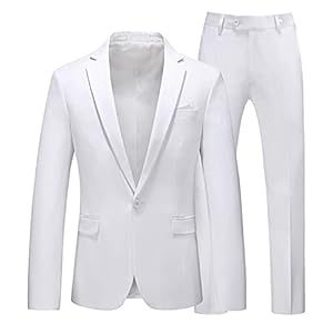 Costume 2 pièces Coupe Slim pour Hommes Robe Blazer à Un Bouton Coupe Classique Ensemble de Pantalons de Veste Formelle de Mariage de Grande Taille (Blanche,XXL)