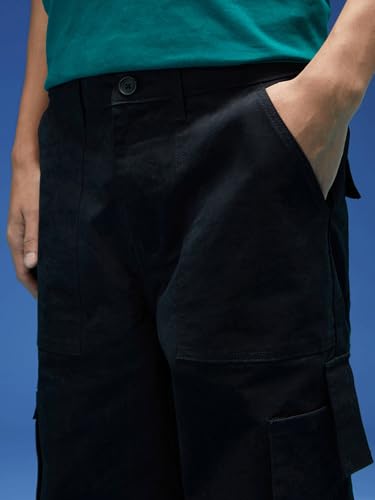 Image of Veirdo Baggy Fit with Button Closure Solid Lycra Woven Cargo Pants for Men (Colors: Beige, Black, Brown, Grey, Navy & Olive)
