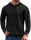 COOFANDY Mens Long Sleeve Sweatshirt Long Sleeve Knit Drawstring Hoodies for Men with Kanga Pocket Black Large