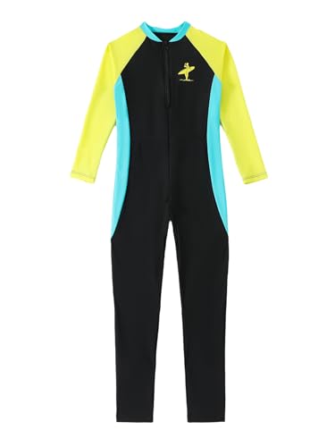 Kids Boys Color Block Sun Protection Swimsuit One Piece Long Sleeve Full Body Swim Jumpsuit Diving Wetsuit - Main Image